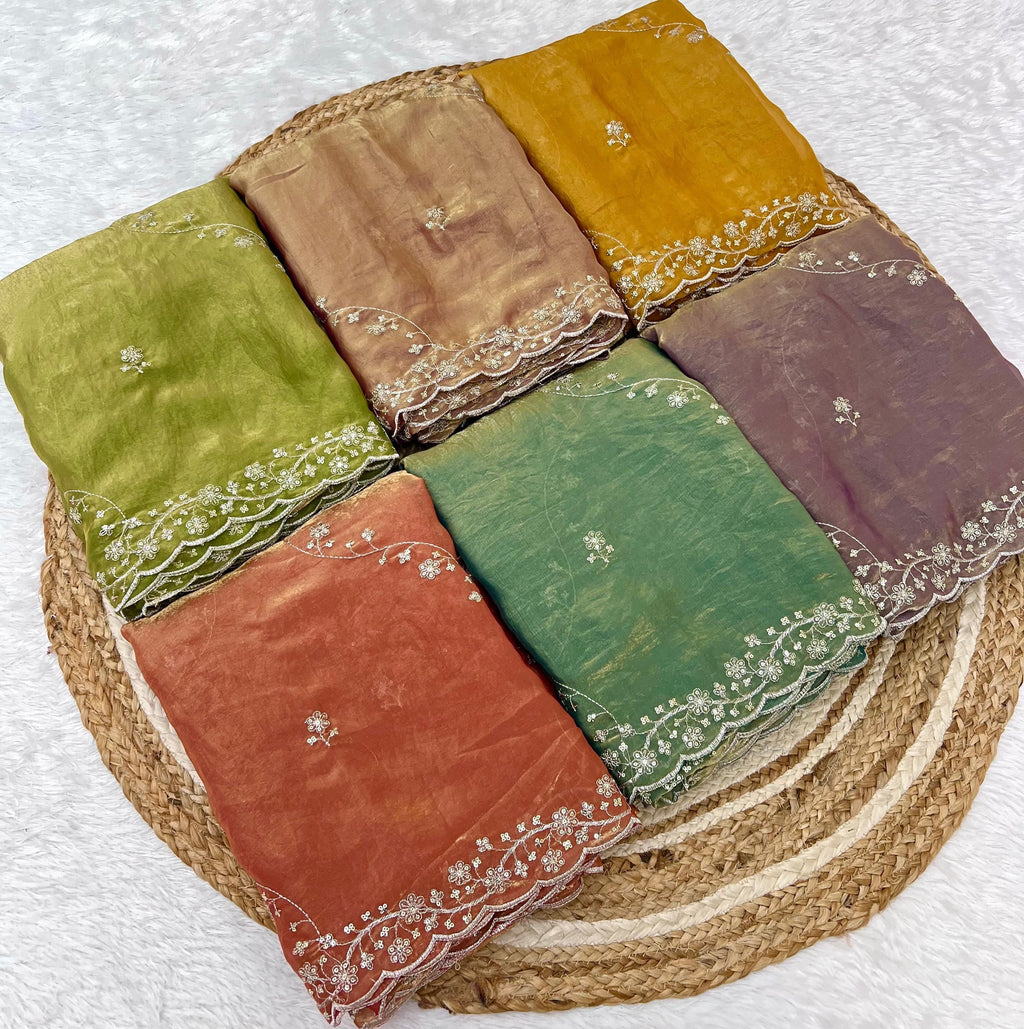 Manjari Tissue Silk Orange Saree